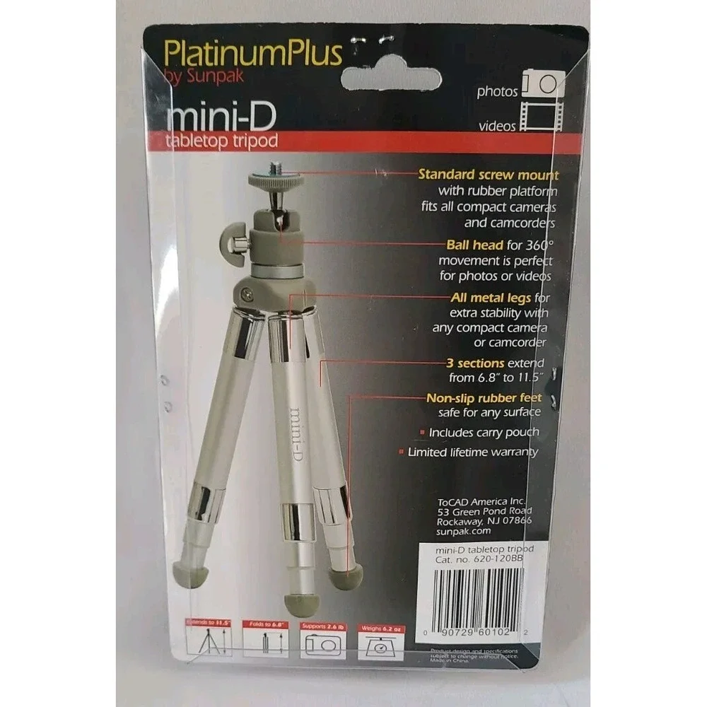 SUNPAK Platinum Plus Mini-D Tabletop Tripod for Digital Cameras – New